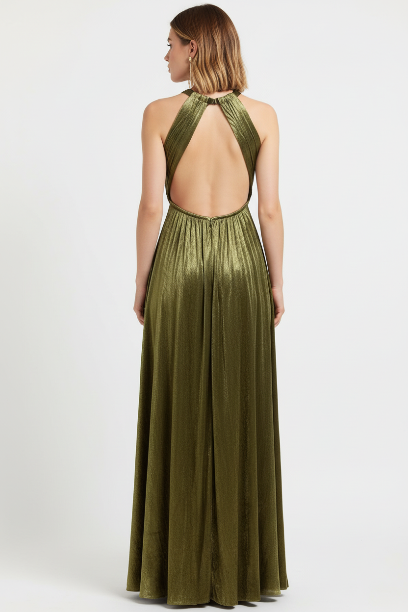 Vestido de Fiesta Harbin-Metalizado con escote Halter