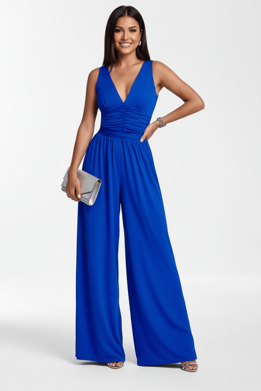 Mono de Fiesta Escote Halter Zwolle - Pantalón Ancho Elegante Azul U (36 38 40)