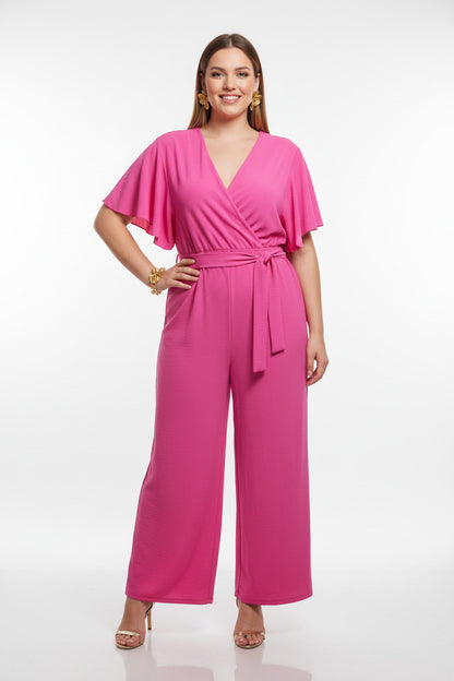 mono largo con manga de volante color fucsia