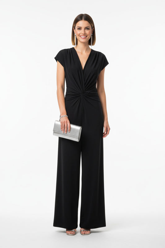 Mono de Fiesta negro con Escote Pico y Pantalón Ancho