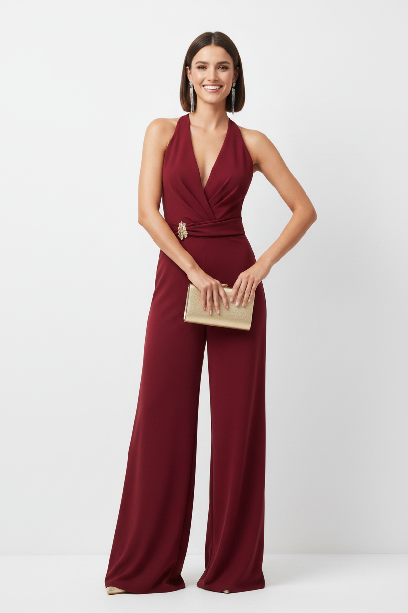 Mono halter burdeos con hebilla dorada