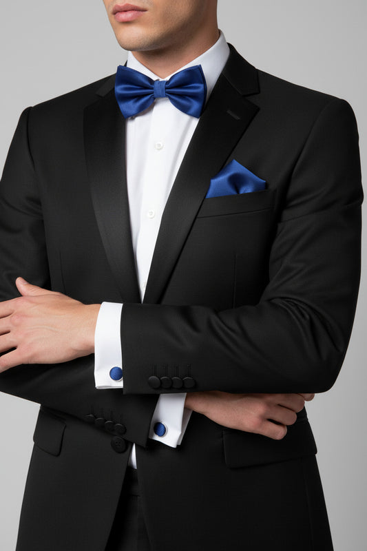 Set Pajarita Azul con Pañuelo y Gemelos Azul