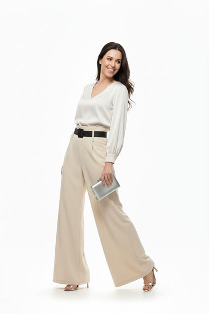 Pantalón con Cinturón Elegante Beige U (36 38 40)