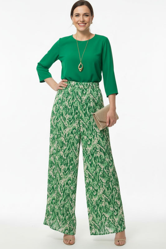 Pantalón de Fiesta Plisado Estampado Verde U (38 40 42)