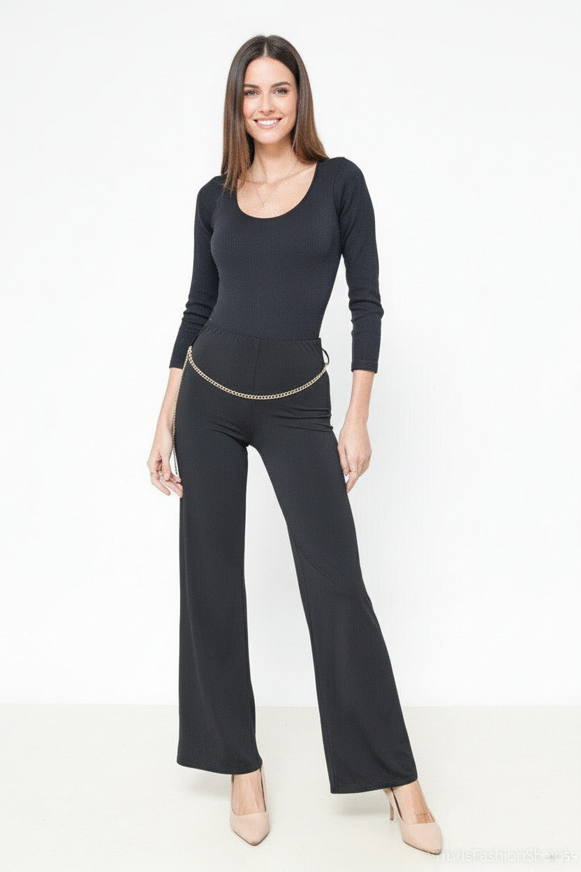Pantalón negro con cinturón de cadena dorado Negro U (36 38) Licra