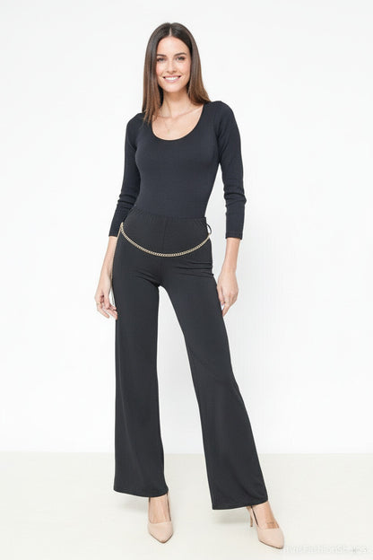 Pantalón negro con cinturón de cadena dorado Negro U (36 38) Licra