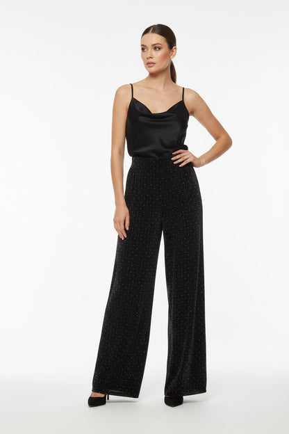 Pantalón ancho con brillos Dorado U (38 40 42)
