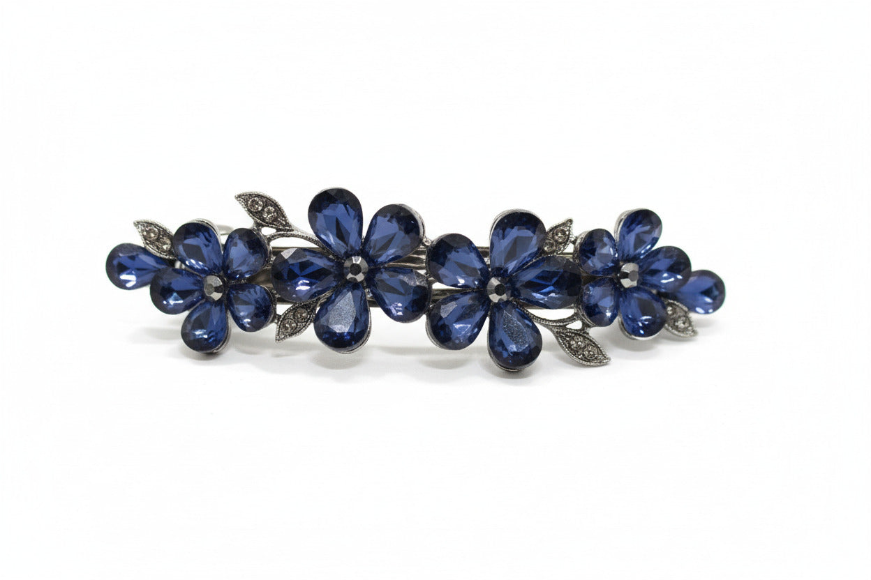 Pinza para el Pelo con Flores Azules de Pedrería