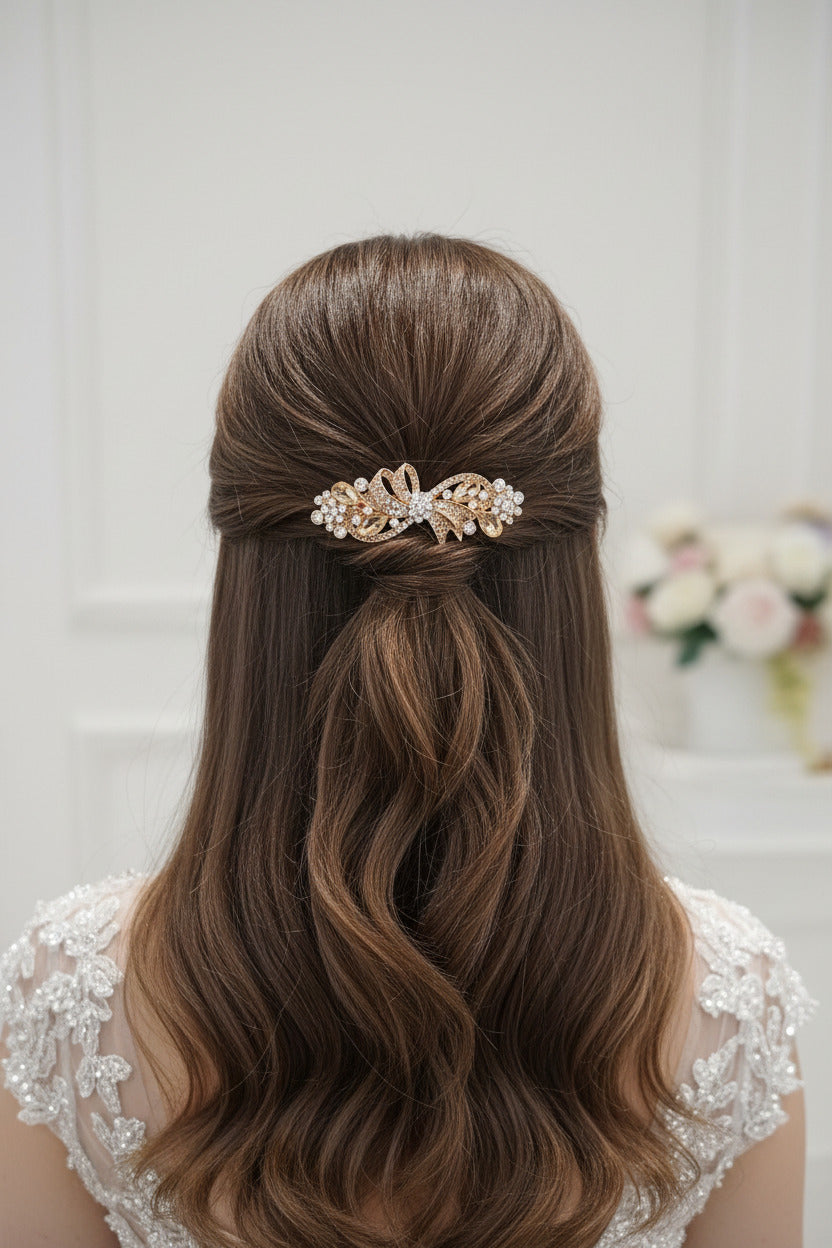 Pinza para el Pelo Oro Rosa con Pedrería Dorado
