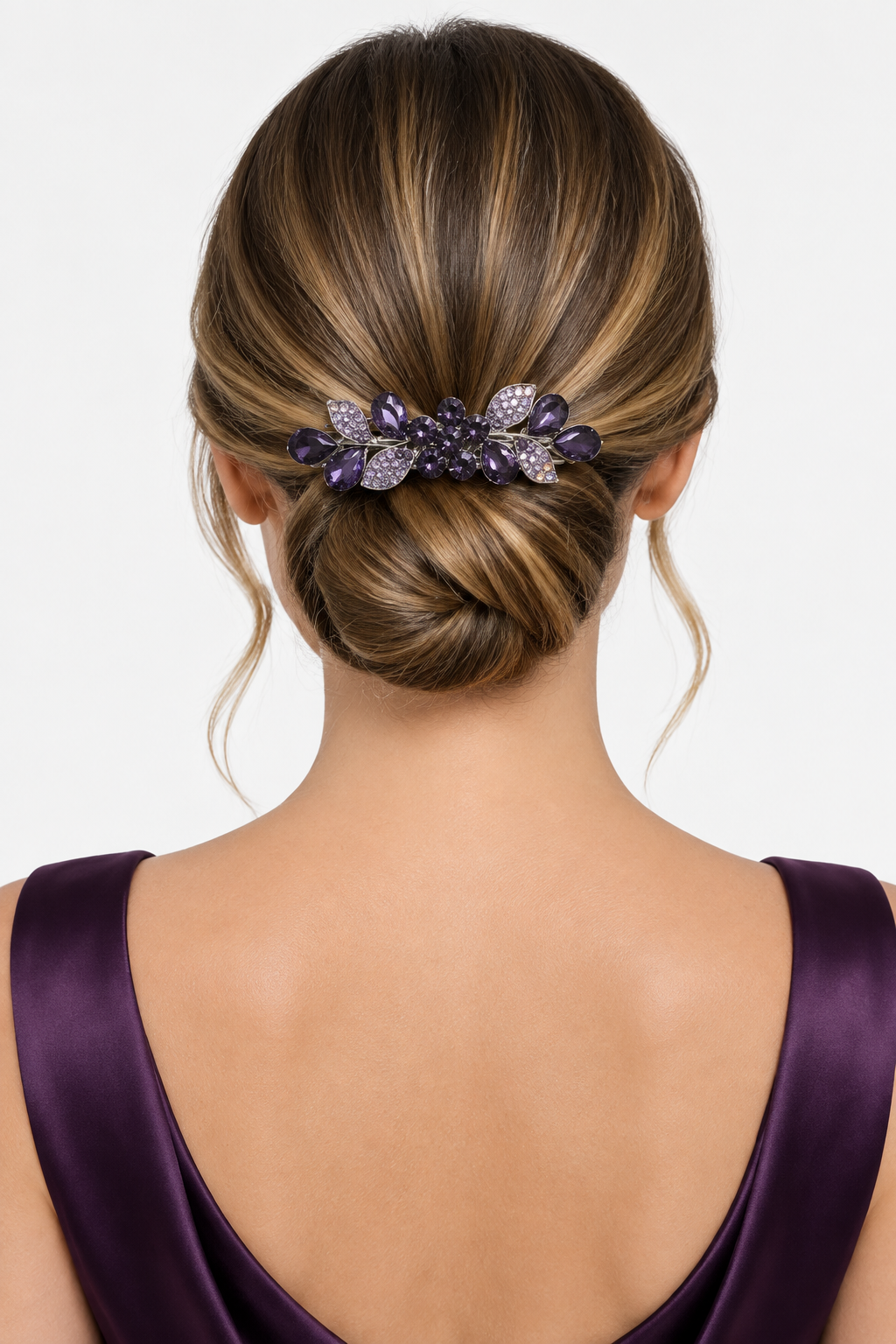 pasador morado y lila de pedrería