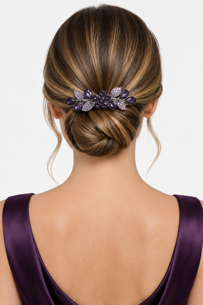 pasador morado y lila de pedrería