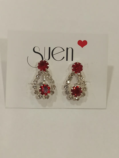 Pendientes de clip rojos con strass