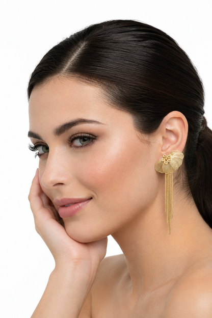 pendientes de fiesta dorados largos abanico