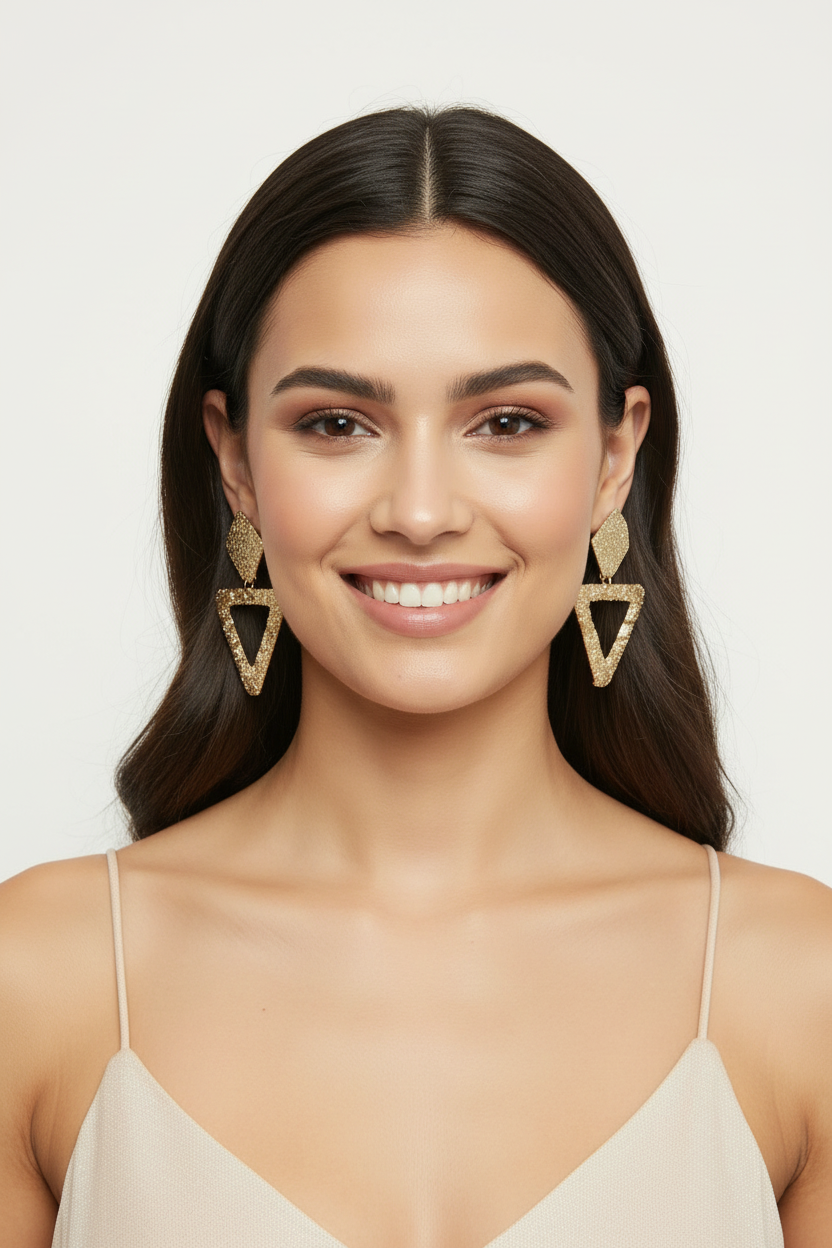 pendientes de fiesta largos dorados con forma de triángulo
