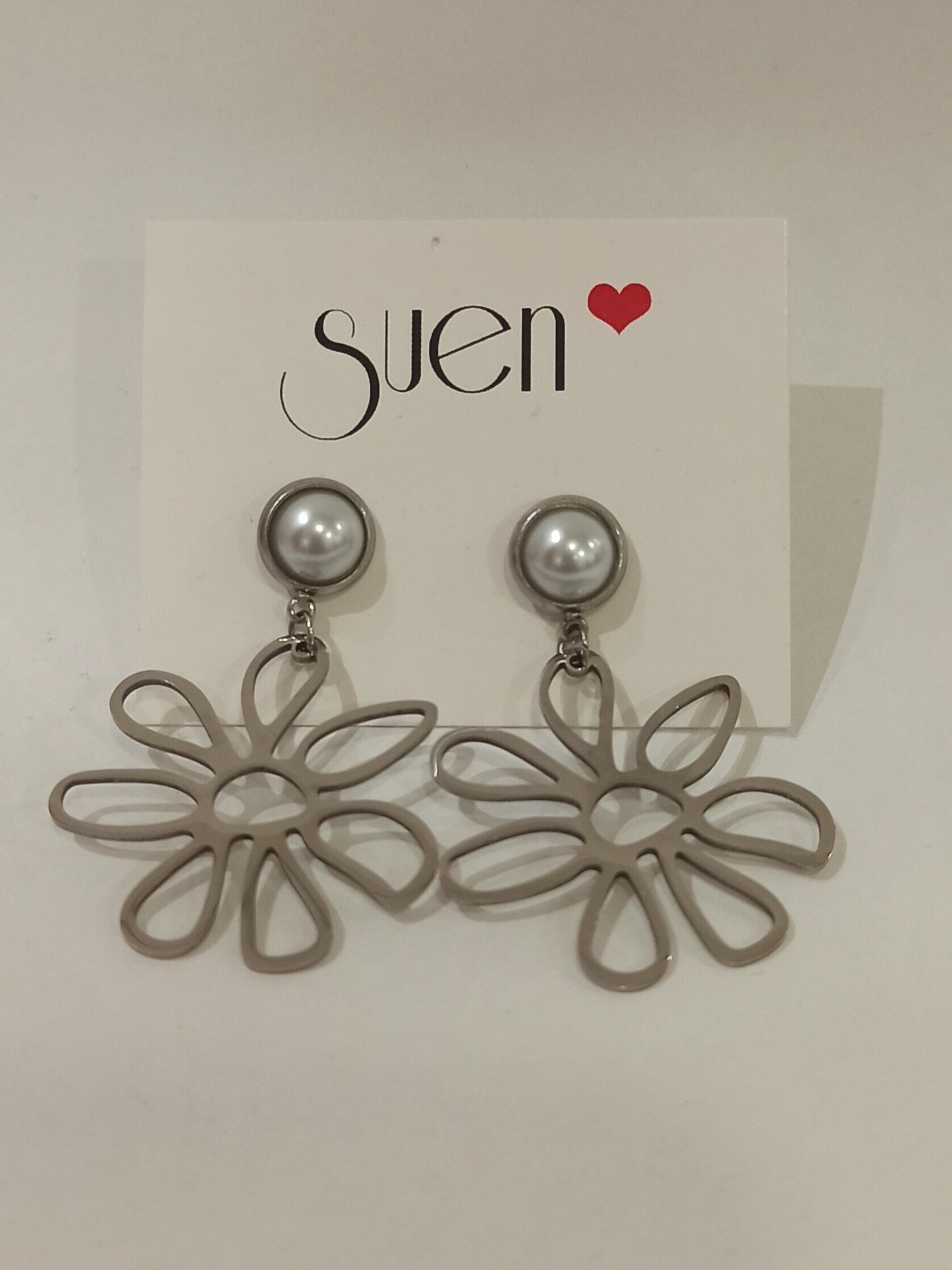 Pendientes largos con forma de flor Plateado