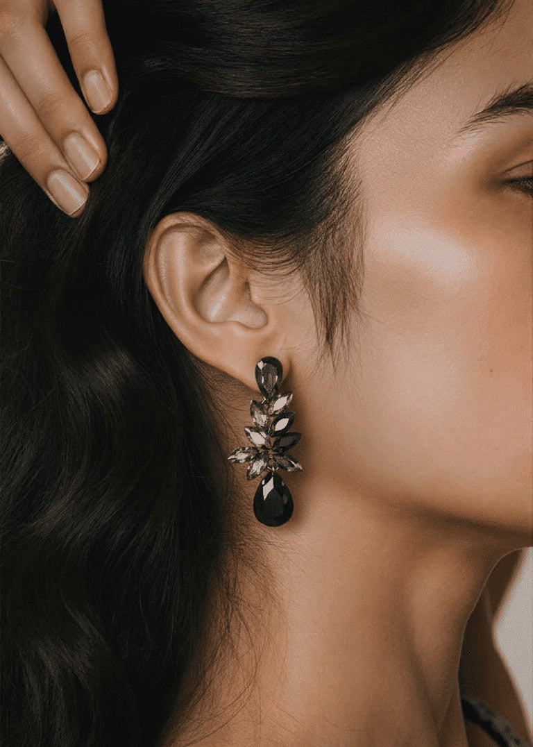 Pendientes de Pedrería Negra Negro