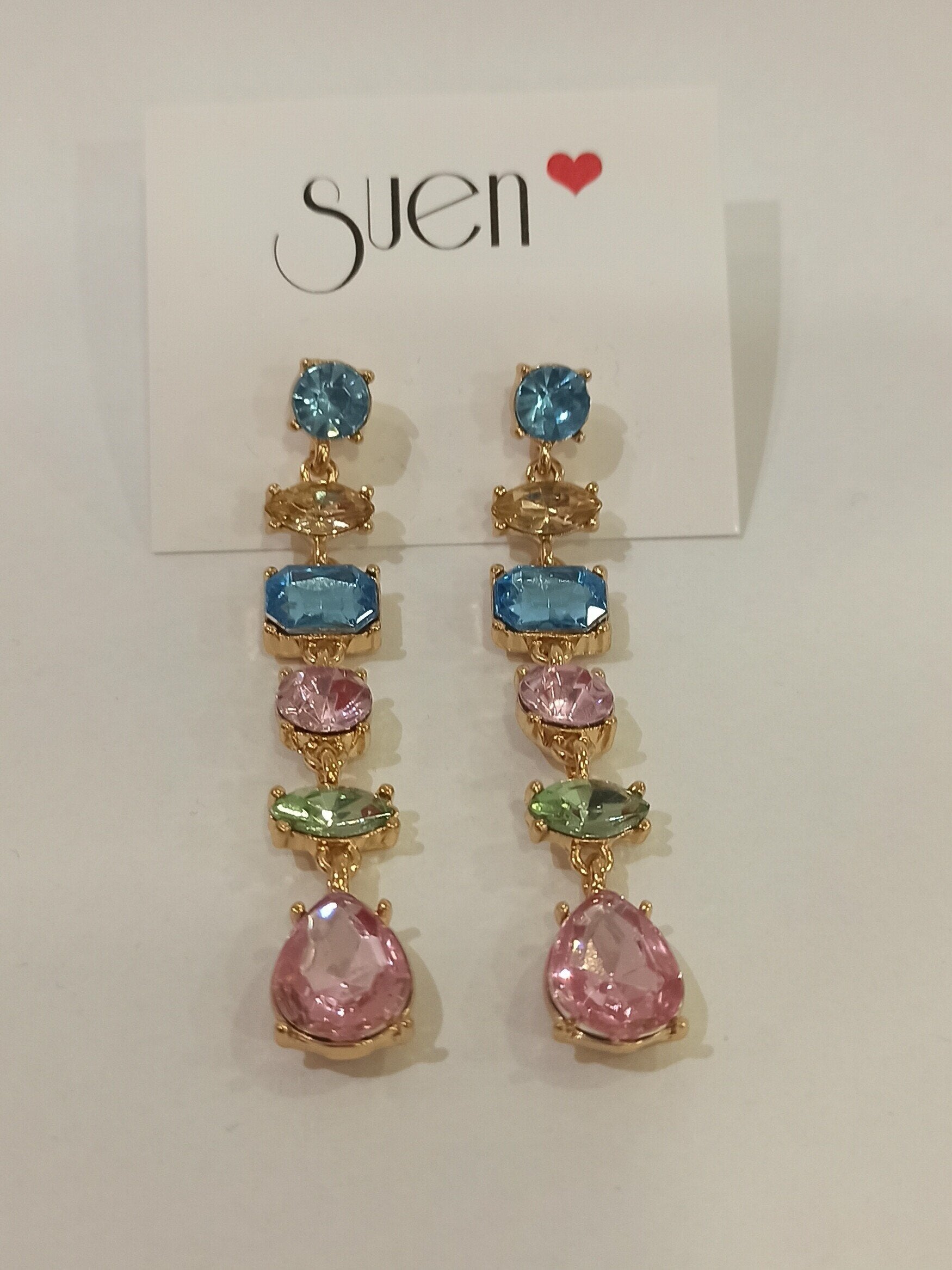 Pendientes de fiesta largos con pedrería multicolor