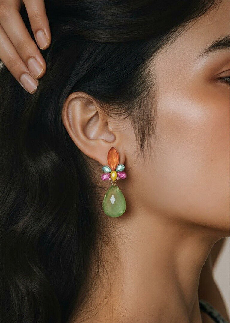 Pendientes Largos de Fiesta con Pedrería Multicolor Multicolor