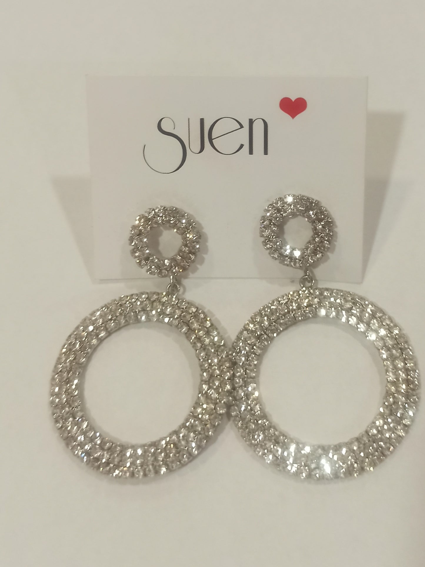 Pendientes aros doble strass plata sobre tarjeta Suen