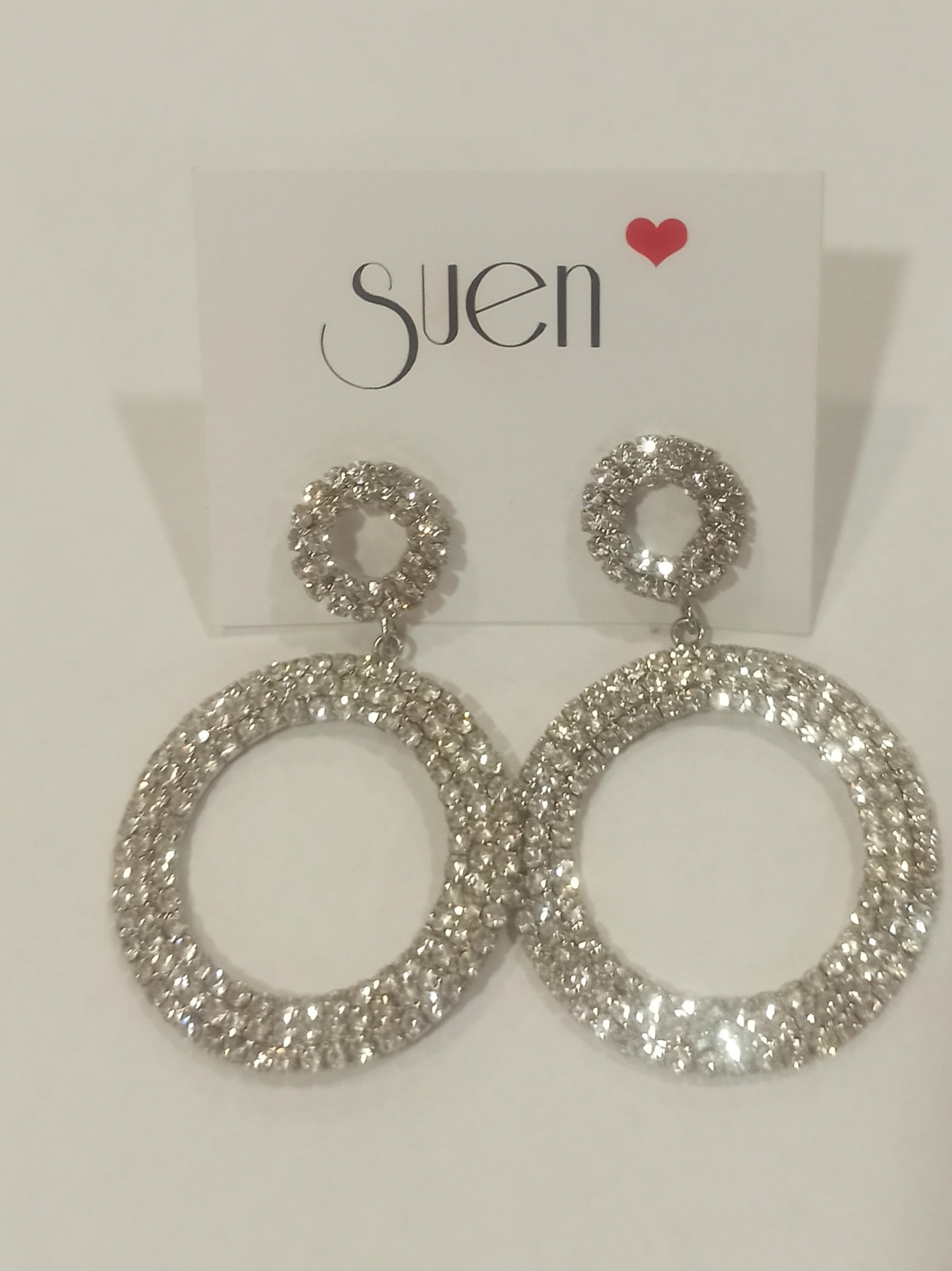 Pendientes aros doble strass plata sobre tarjeta Suen