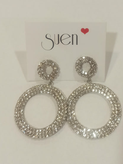 Pendientes aros doble strass plata sobre tarjeta Suen