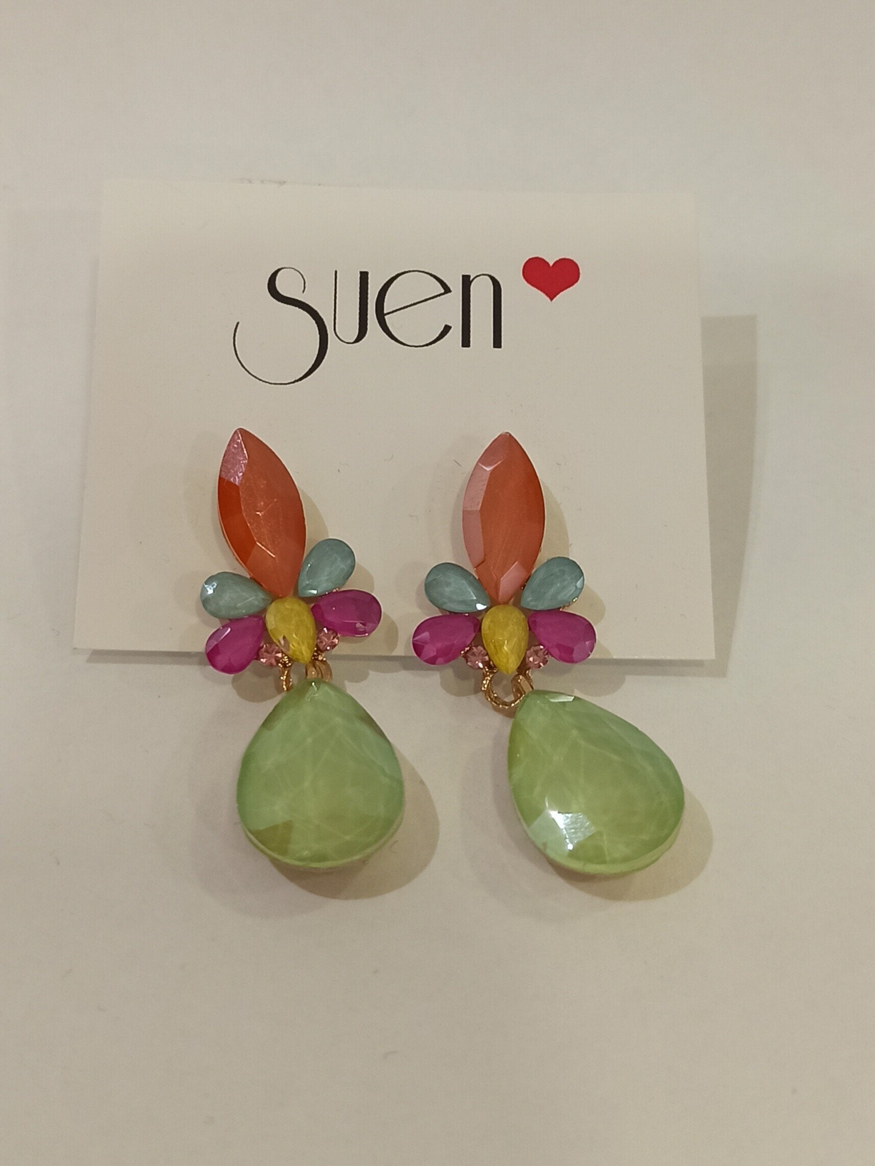 Pendientes Largos de Fiesta con Pedrería Multicolor