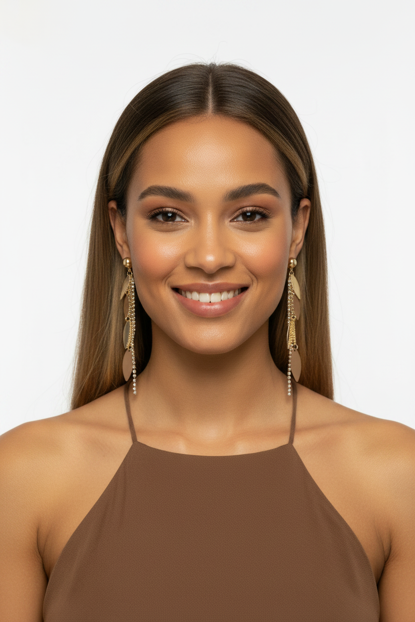 pendientes largos con hojas doradas y marrones