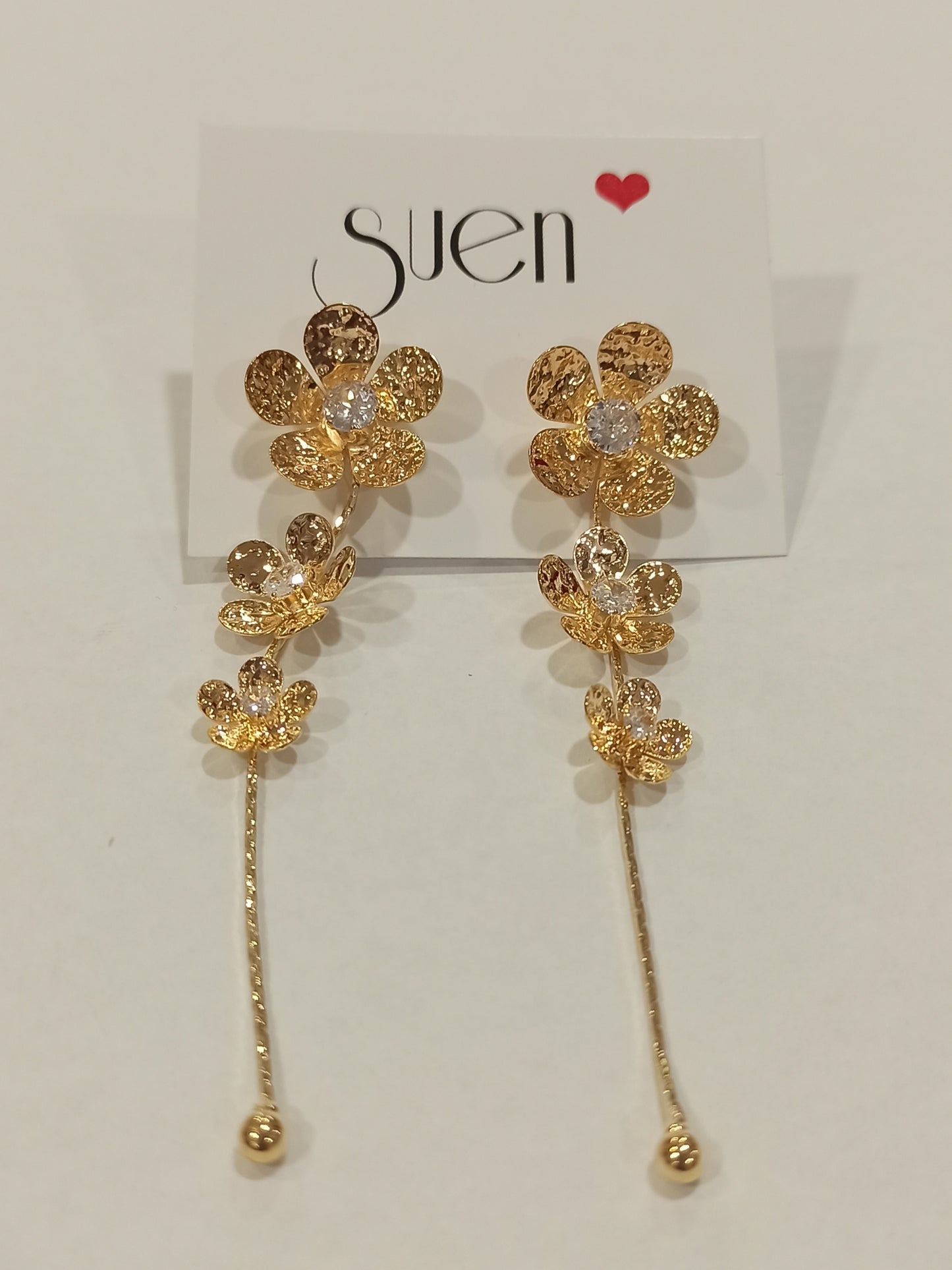 suen, pendientes de fiesta largos dorados con flores