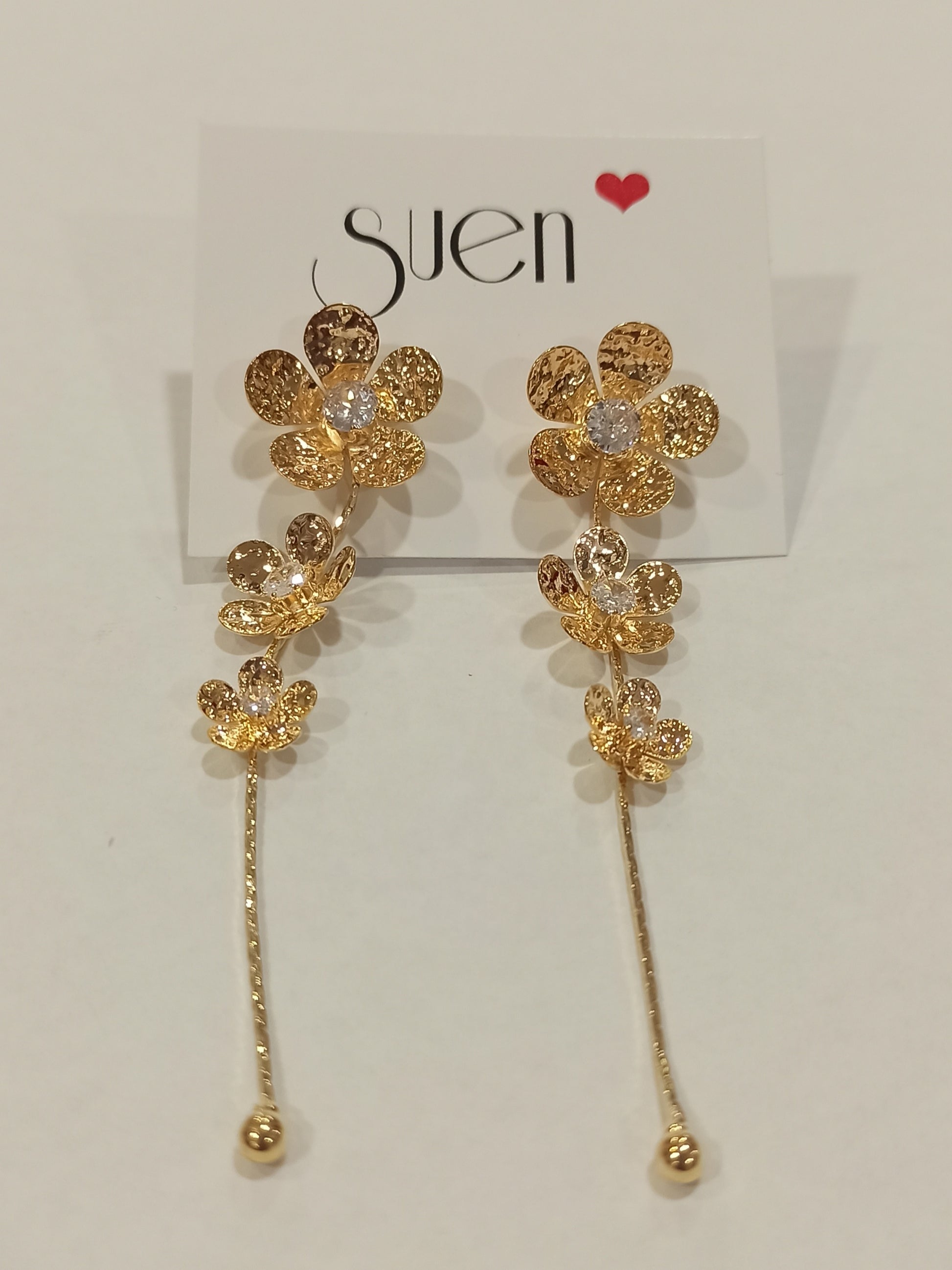 suen, pendientes de fiesta largos dorados con flores