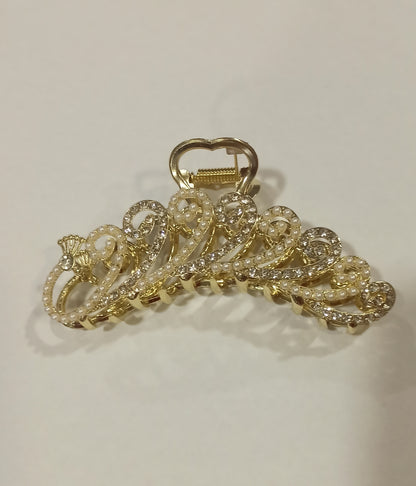 Pinza Dorada con Perlas y Strass
