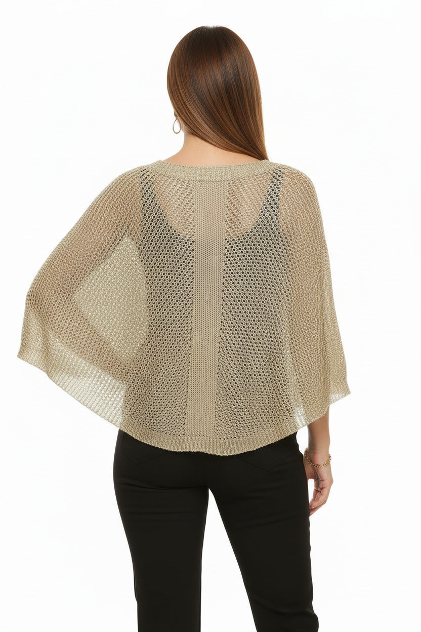 espalda poncho dorado de malla para looks de fiesta