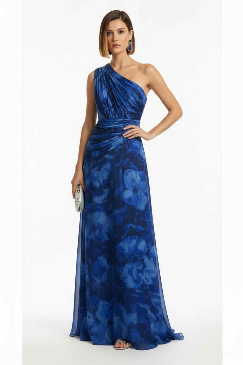Vestido de fiesta estampado Xian - Escote asimétrico