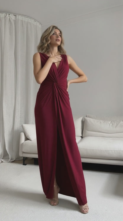 Vestido de Fiesta Largo Udaipur-Escote Pico y Abertura en la Falda