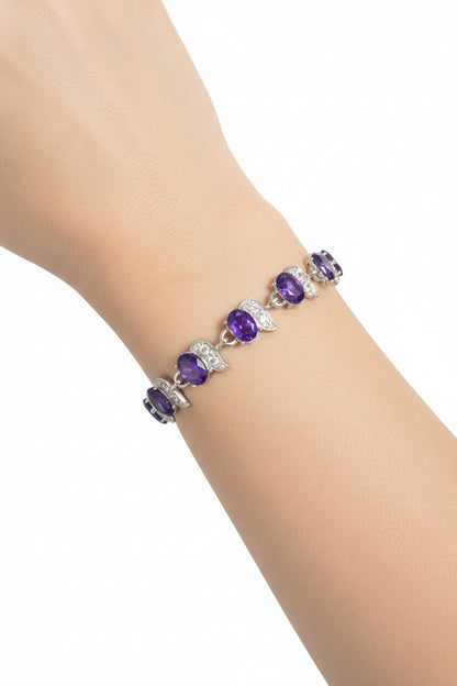Pulsera Plateada con perdrería morada