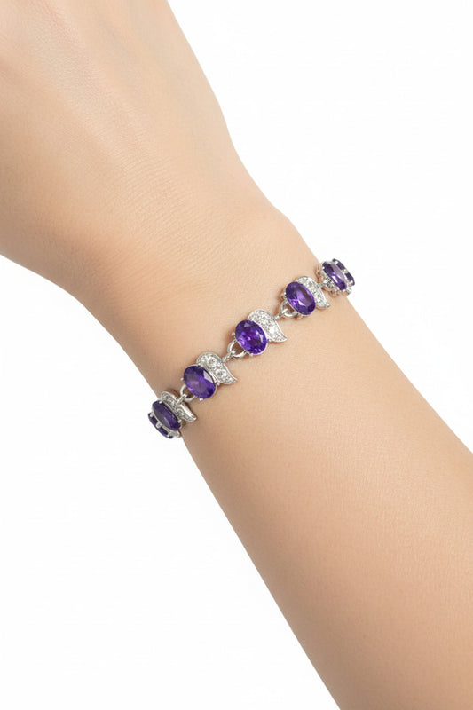 Pulsera Plateada con perdrería morada