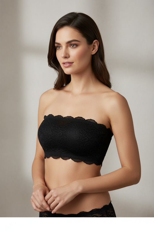Sujetador Bandeau de Encaje Negro Negro U