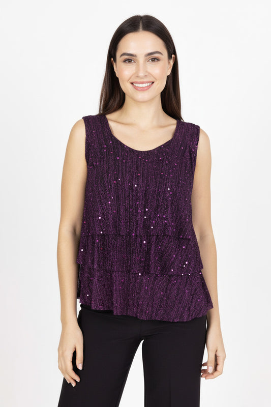 Top de Fiesta Morado sin Mangas con Lentejuelas y Brillos Morado U (38 40 42)