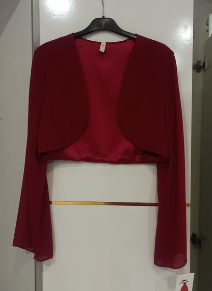 Torera de gasa rojo ciruela con manga campana