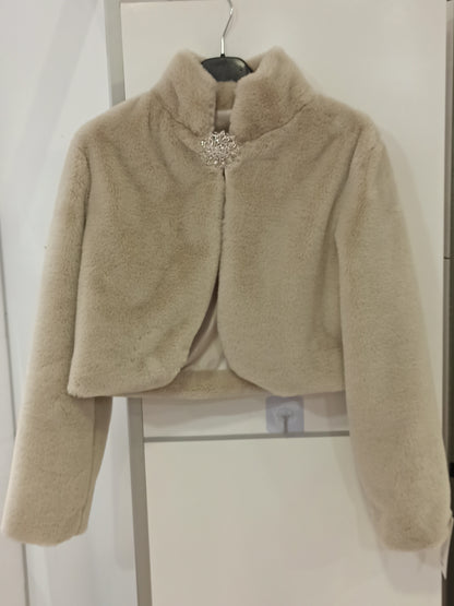 Torera de Pelo con Broche - Manga Larga para Invitadas Beige U (36 38)