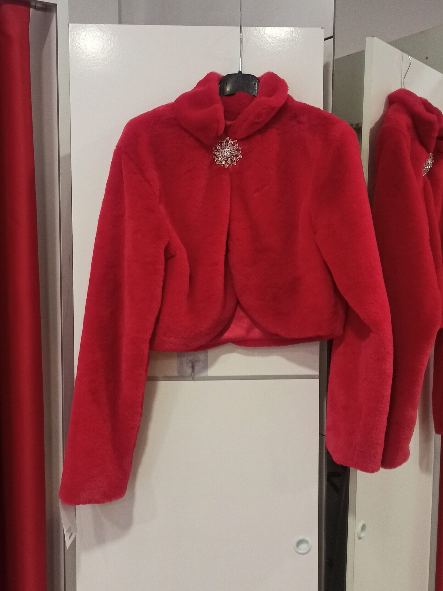 Torera de Pelo con Broche - Manga Larga para Invitadas Rojo U (36 38)