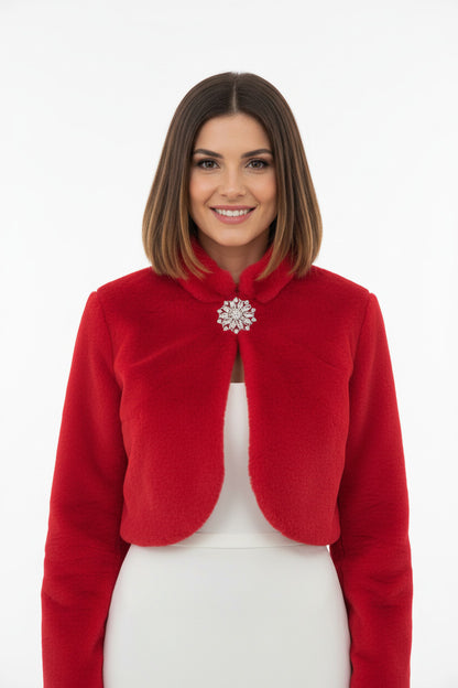 Torera de Pelo roja con Broche - Manga Larga para Invitadas 