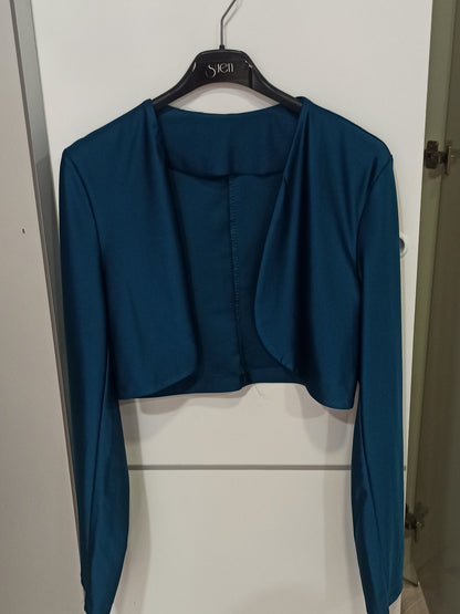 torera de fiesta satinada para vestidos verde azulado vista frontal