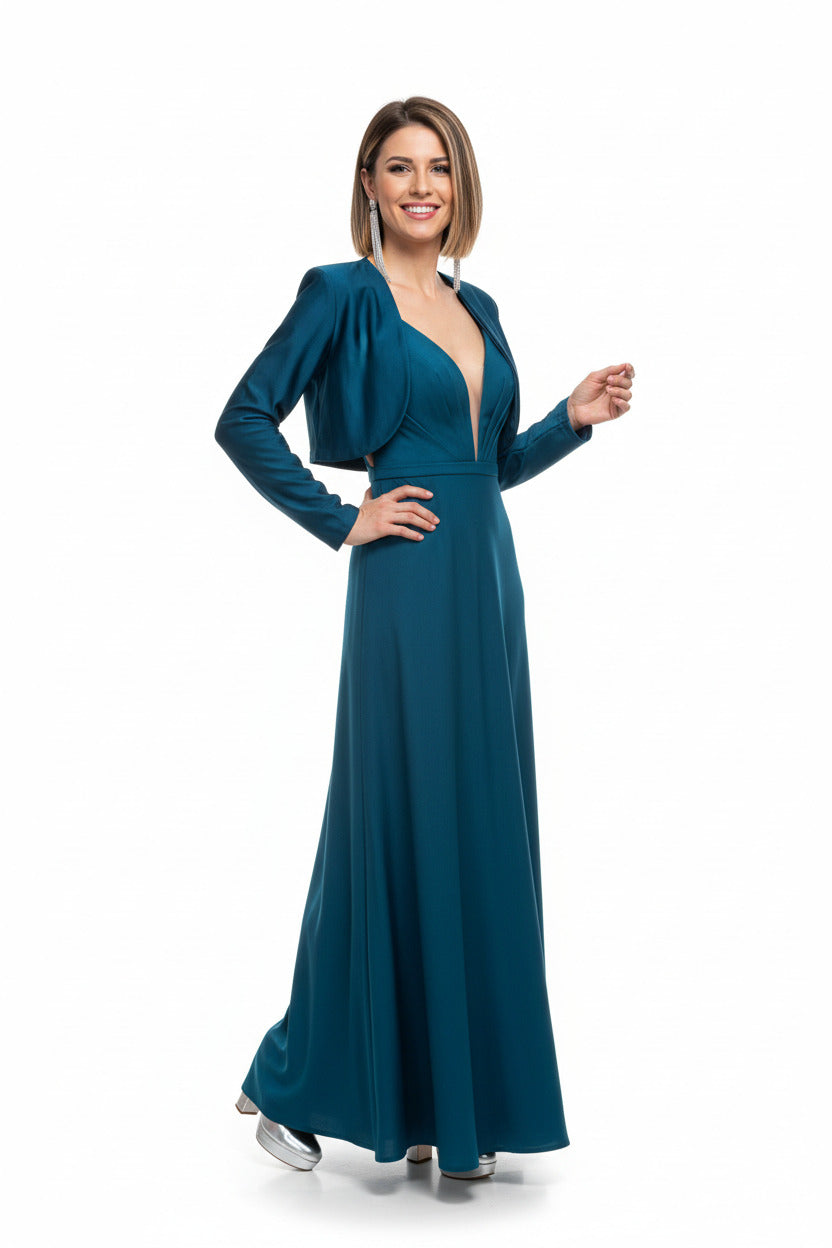 espalda torera de fiesta satinada para vestidos verde azulado