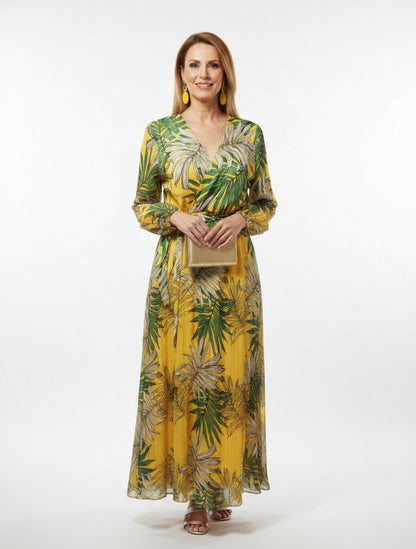 vestido para ceremonias estampado tropical largo