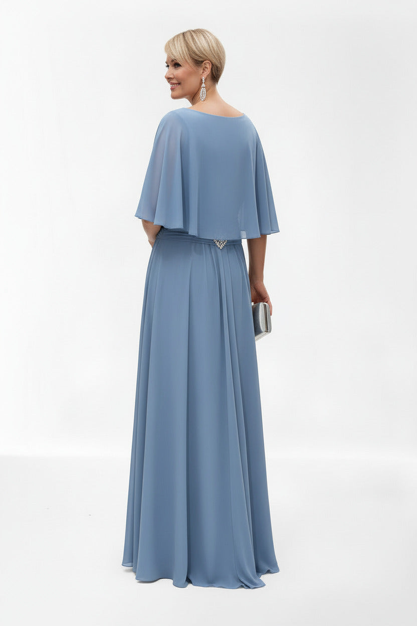 espalda Vestido de fiesta largo Talla grande con broche celeste