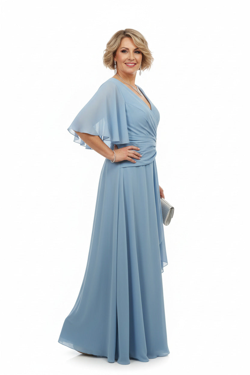 lateral espalda Vestido de fiesta largo Talla grande con broche celeste