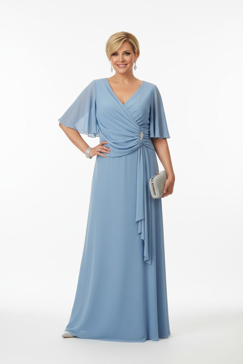  Vestido de fiesta largo Talla grande con broche celeste