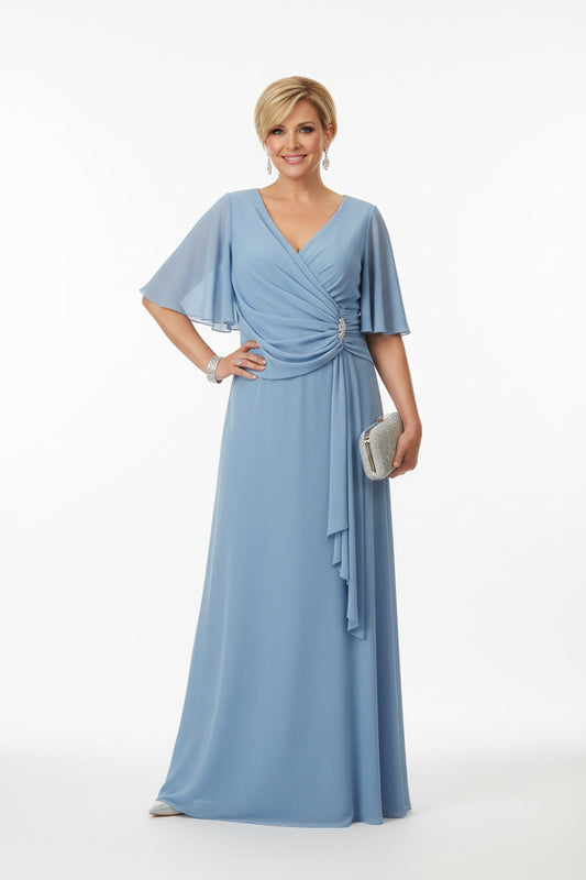  Vestido de fiesta largo Talla grande con broche celeste