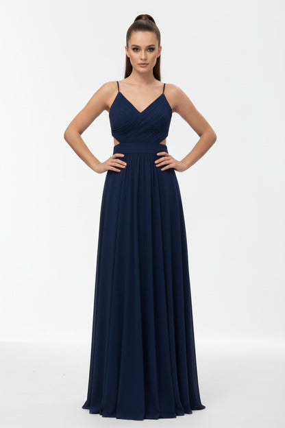 Vestido de Fiesta Largo Ainsa - Aberturas y Falda con Vuelo Azul L(40) 100% poliester