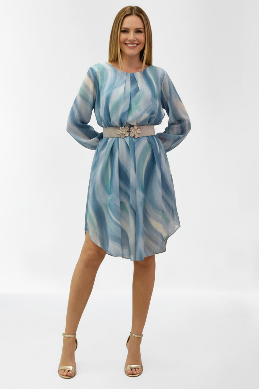 Vestido midi de fiesta estampado Maceió Celeste